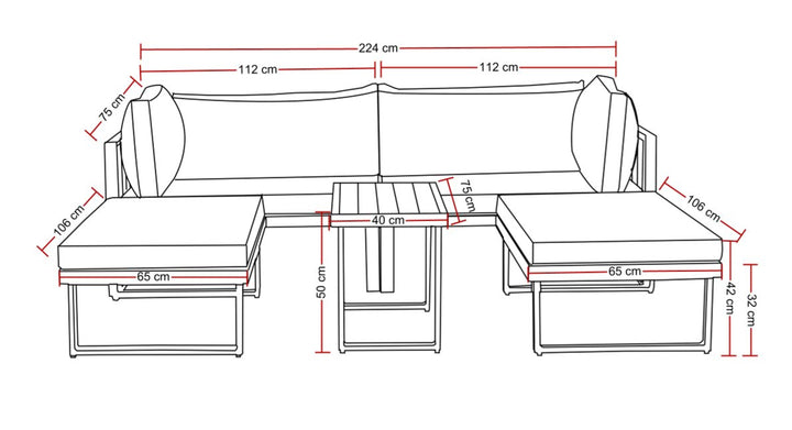 Loungeset LONG BEACH Maßblatt