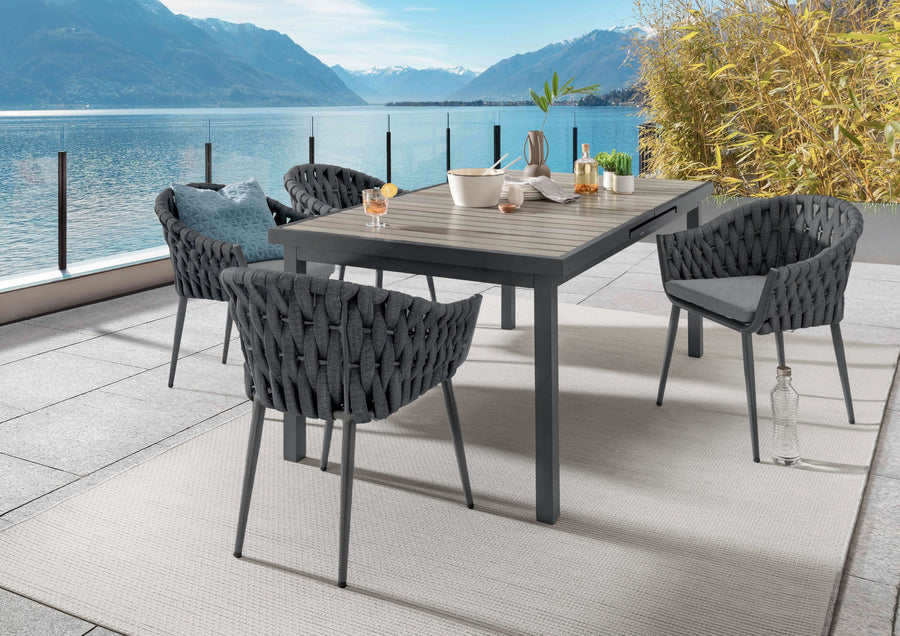 Destiny Sitzgruppe MOLINO mit ausziehbarem Esstisch IMOLA 165/215x100x75cm (4 Personen) anthrazit meliert –
