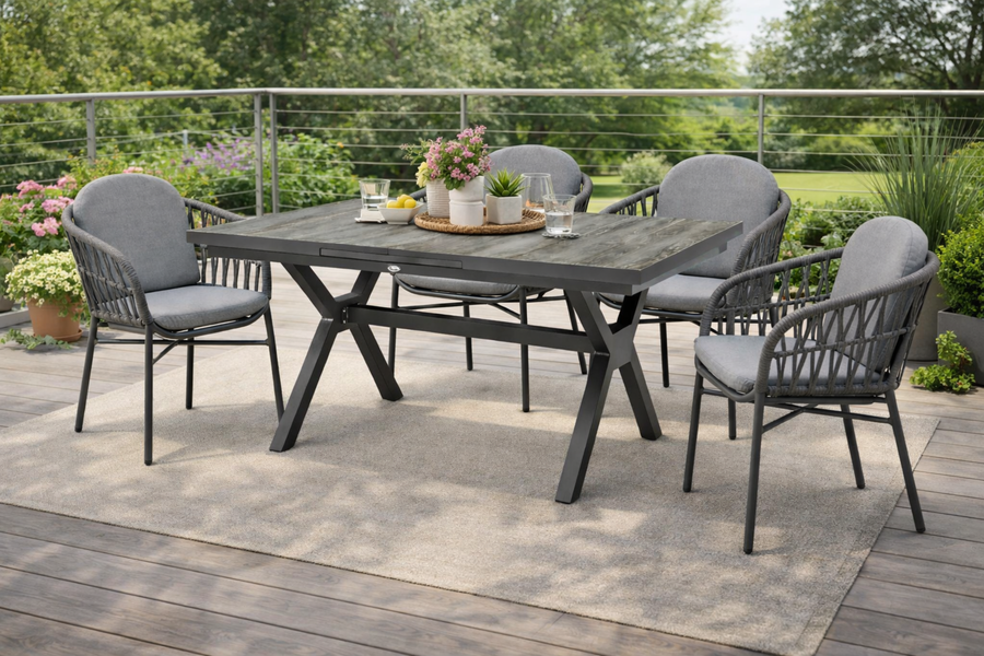 Destiny Sitzgruppe COMO mit ausziehbarem Esstisch GARDA 160/210x100x75cm (4 Personen) –