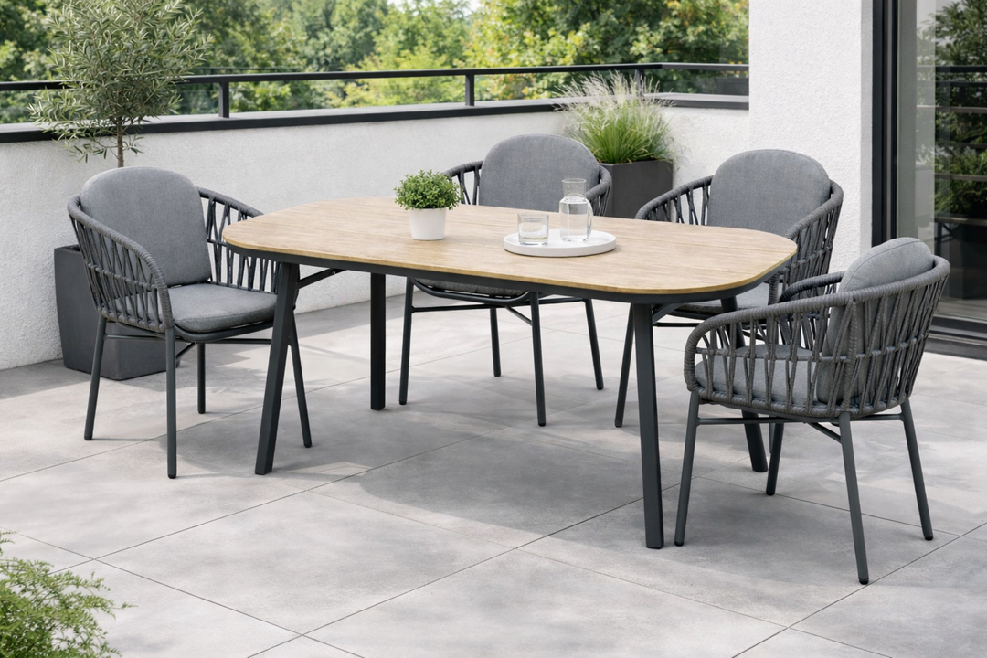 COMO SAN MARINO Essgruppe holzfarben halboval Außenbereich