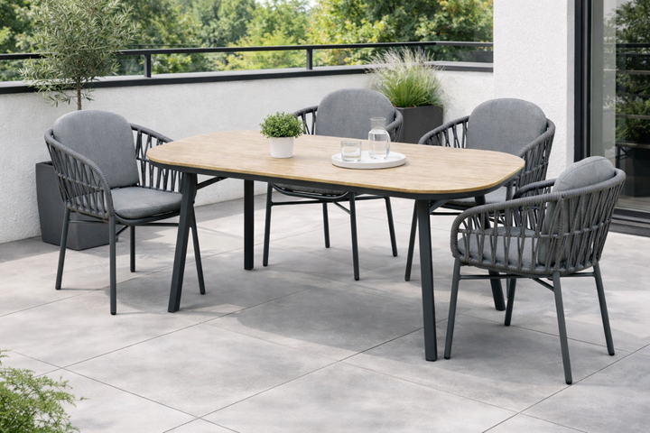 COMO SAN MARINO Essgruppe holzfarben halboval Außenbereich