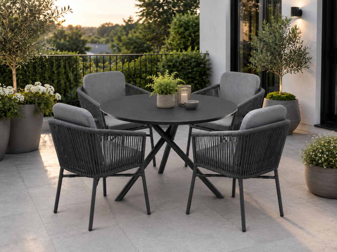 Destiny Sitzgruppe LIMONE mit rundem Esstisch BARLETTA Ø110x76cm (4 Personen) –