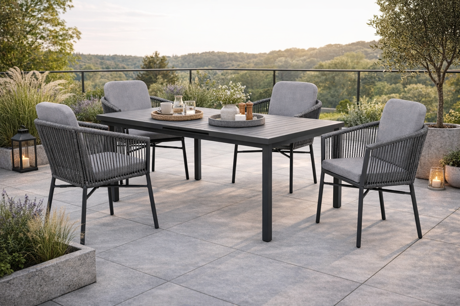 Destiny Sitzgruppe LIMONE mit ausziehbarem Esstisch IMOLA 165/215x100x75cm (4 Personen) –
