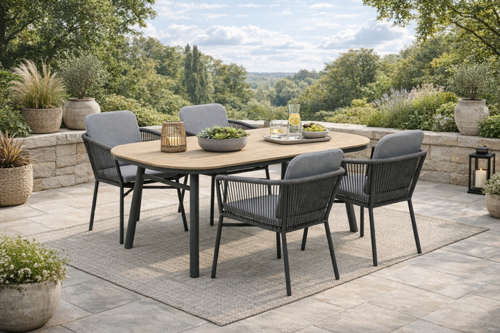 LIMONE SAN MARINO Essgruppe holzfarben halboval Außenbereich