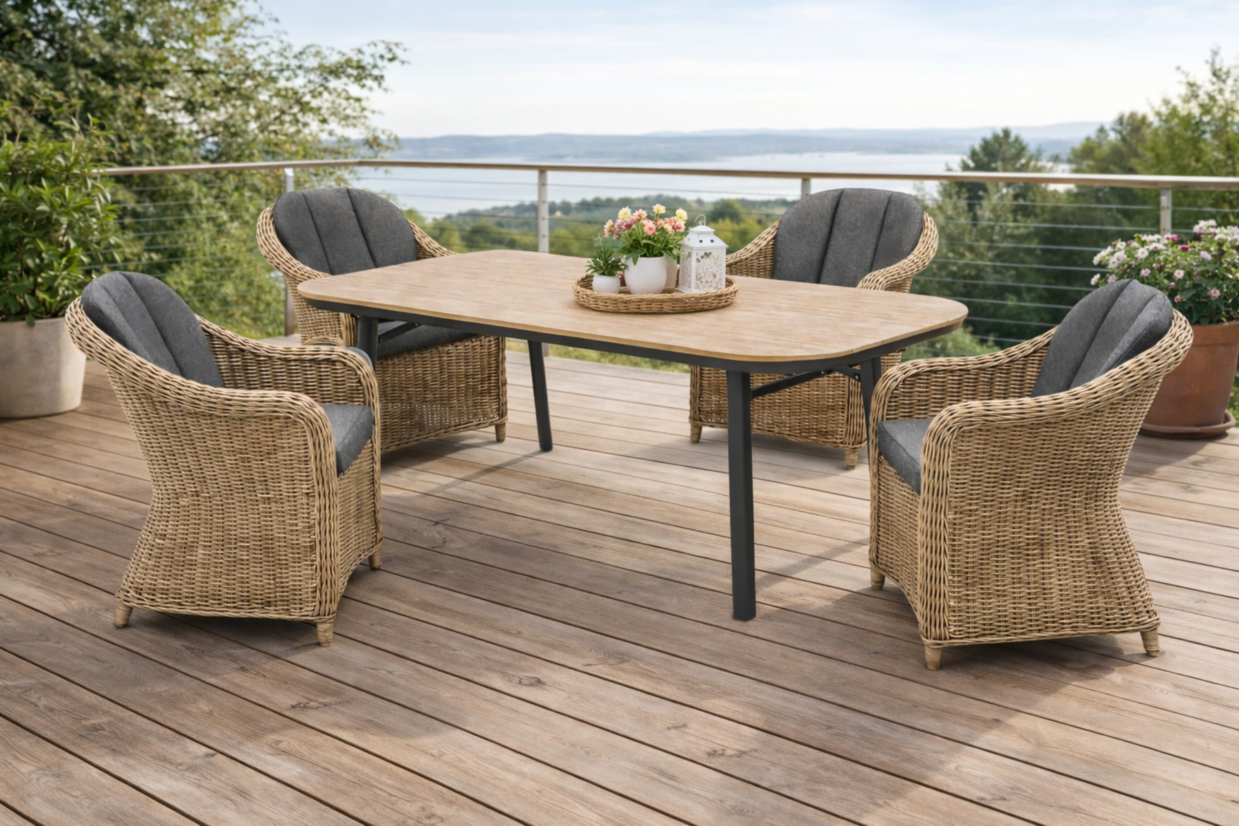 Destiny Sitzgruppe MALAGA mit halbovalem Esstisch SAN MARINO 180x90x74cm (4 Personen) –