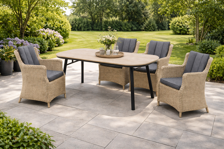 LUNA SAN MARINO Essgruppe halboval holzfarben Außenbereich