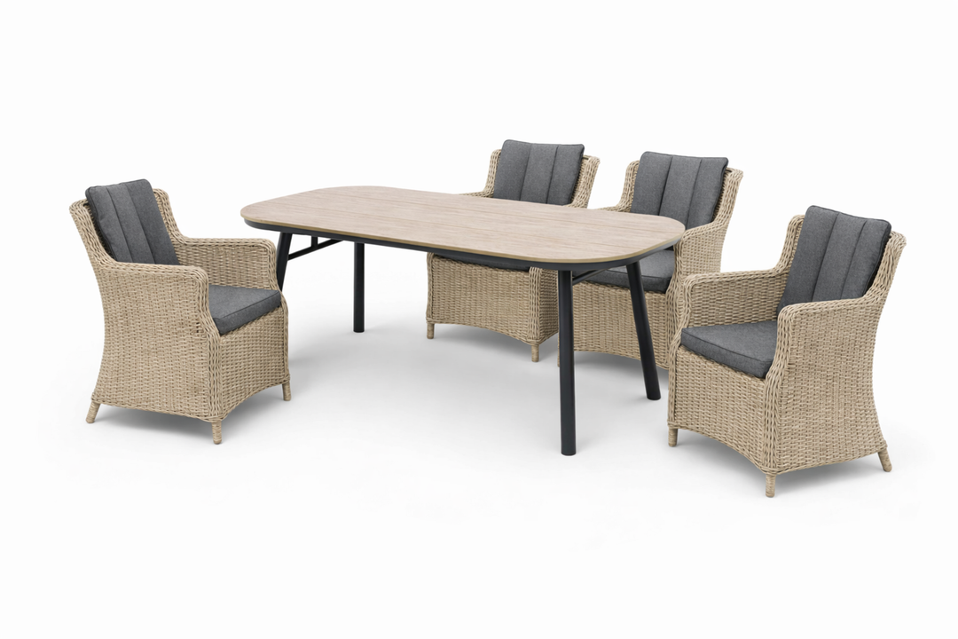 LUNA SAN MARINO Essgruppe halboval holzfarben Freisteller