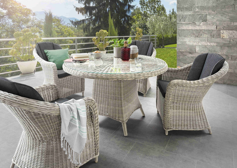 Sitzgruppe MALAGA mit rundem Esstisch (4 Personen) vintage weiß